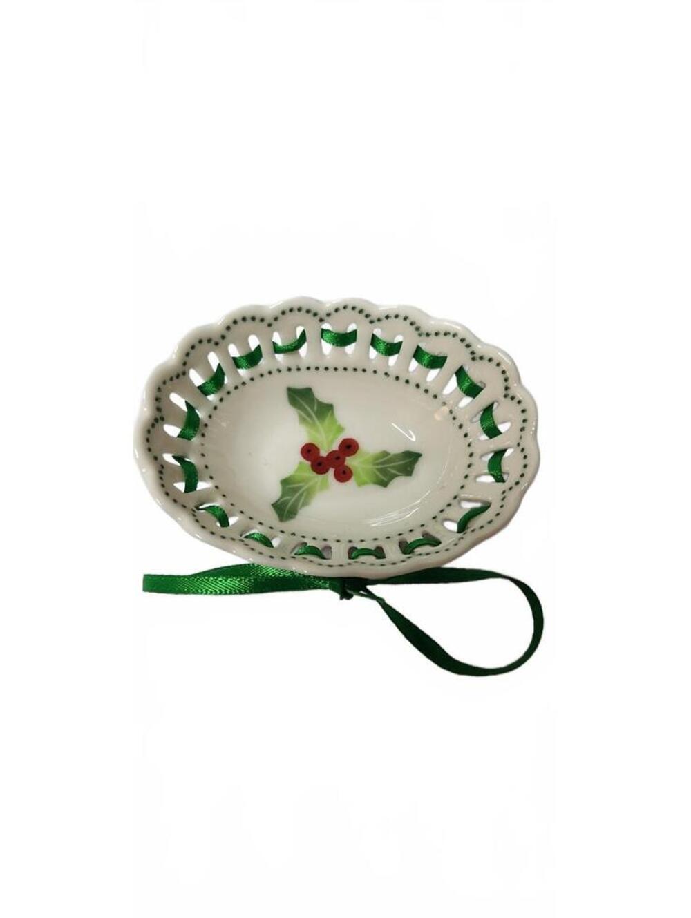 Small Holly Ceramic Trinket Dish with Ribbon